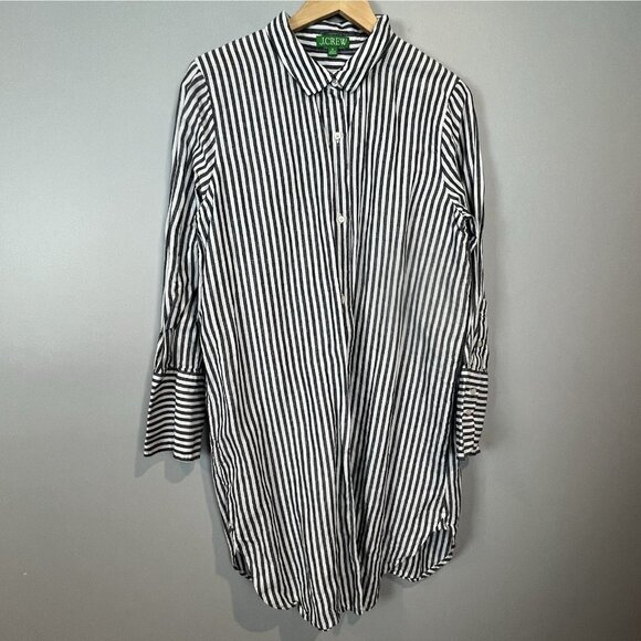 J. Crew Shirtdress Size XL Gray White Stripe Button Up Linen Blend Coastal - Picture 1 of 9